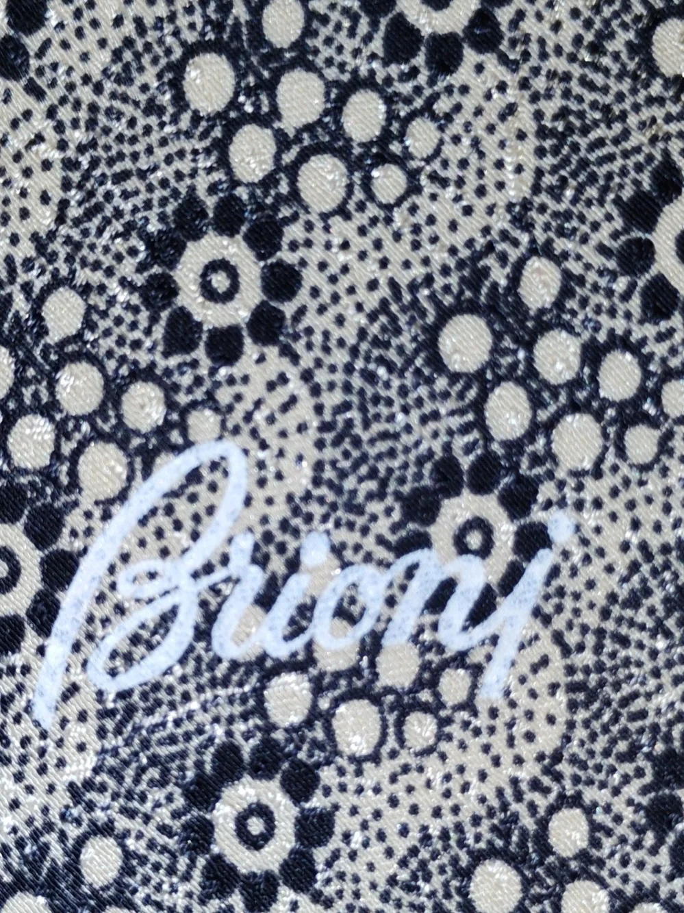 Brioni Silk Tie Monogram Printed  in Navy and Cream